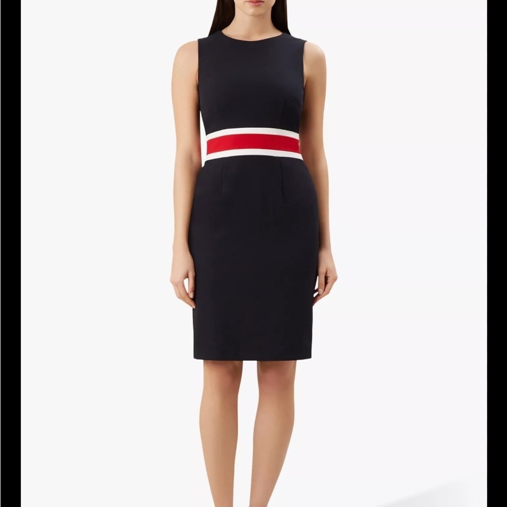 Hobbs London NWT Annabel sheath dress in red navy and white color size 6